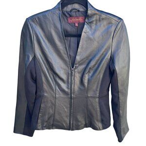 Hal Rubenstein Vintage Womens Black Leather Fabric Fitted Biker Bomber Jacket XS